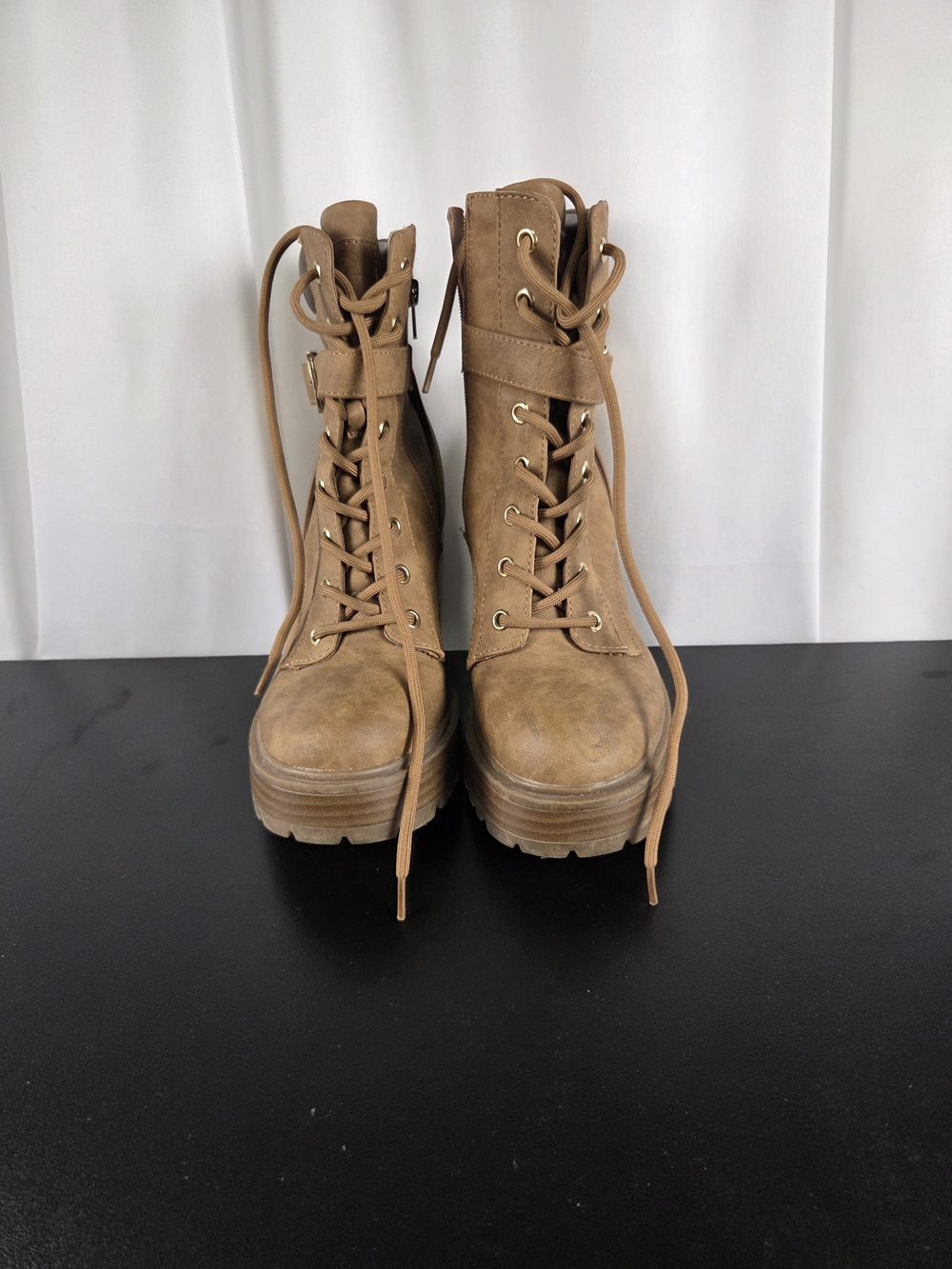 G by Guess Tan Lace-Up Platform Combat Boots
